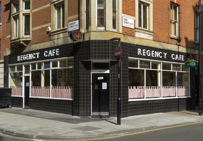 Mandatory Credit: Photo by Ian Murray/imageBROKER/Shutterstock (15230259ea) Regency cafe, Regency Street and Page Street corner, London SW1, England, UK established 1946 Various 25addbaaef